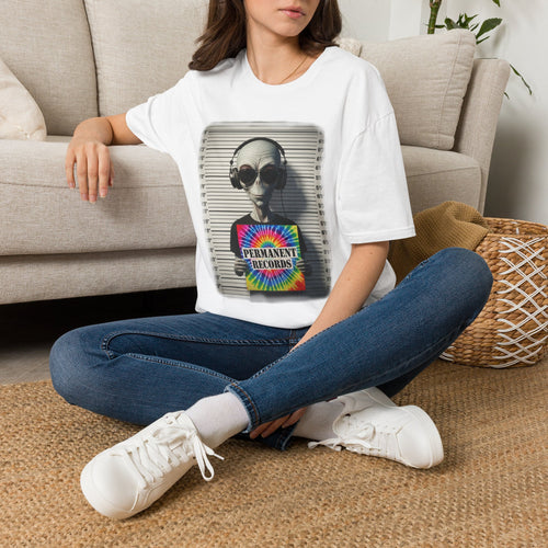Alien Mugshot T‑Shirt — "Permanent Vacation" Retro Headphones Graphic Tee